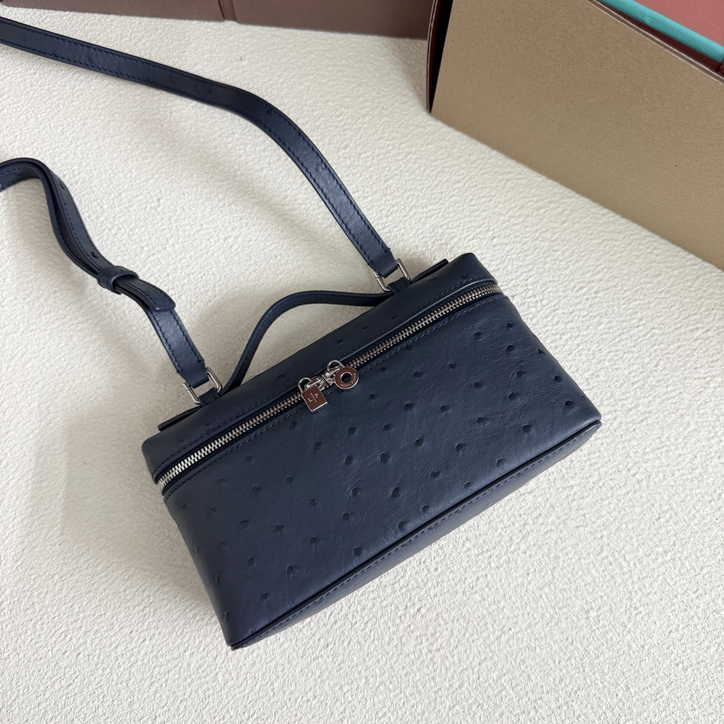 Loro Piana Extra Pocket L19 Ostrich-grained Leather 11 x 19 x 6.5 cm