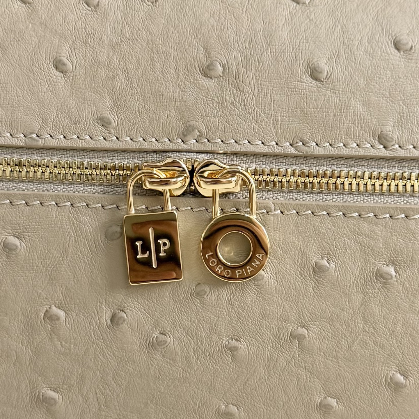 Loro Piana Extra Pocket L27 Ostrich-grained Leather 16x27x10cm