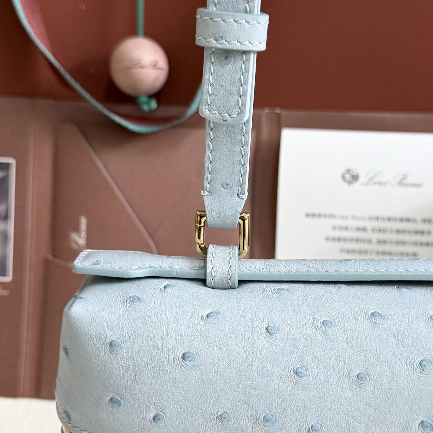 Loro Piana Extra Pocket L27 Ostrich-grained Leather 16x27x10cm