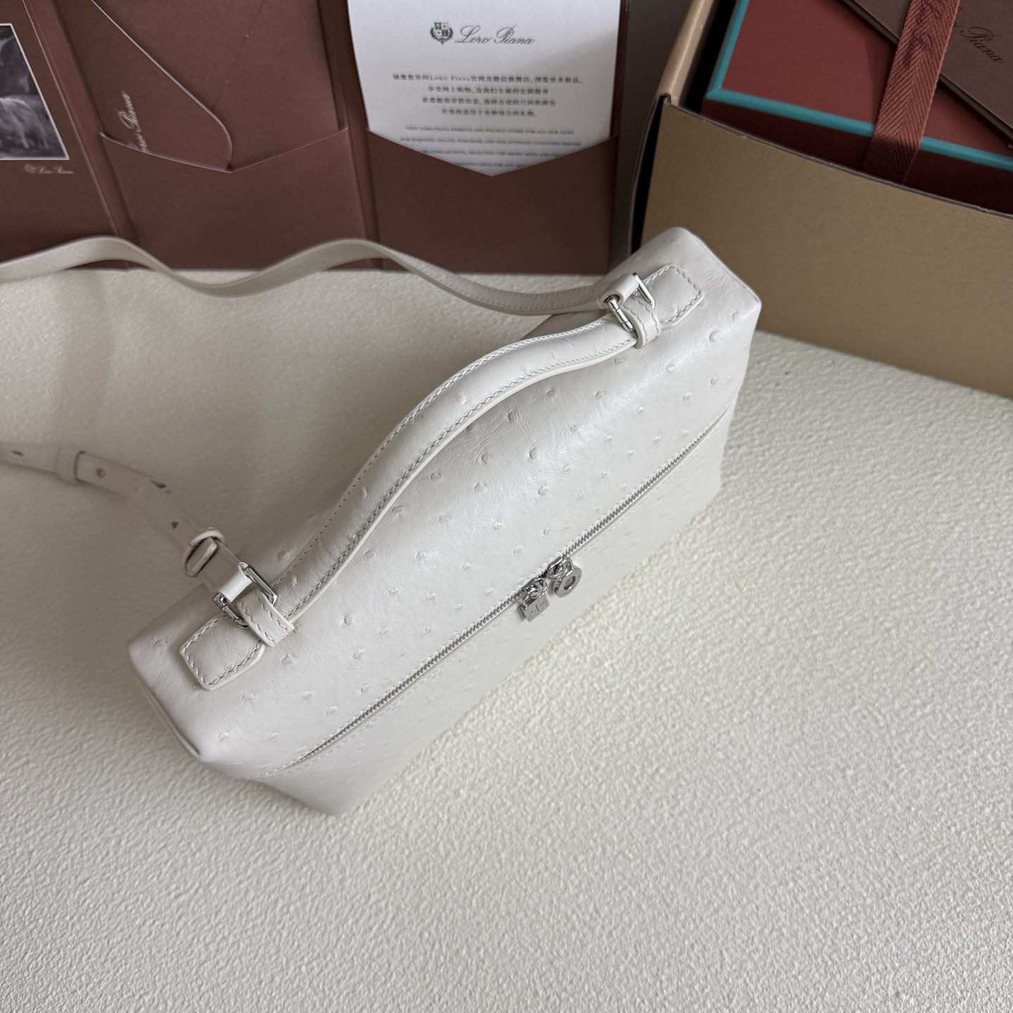 Loro Piana Extra Pocket L27 Ostrich-grained Leather 16x27x10cm