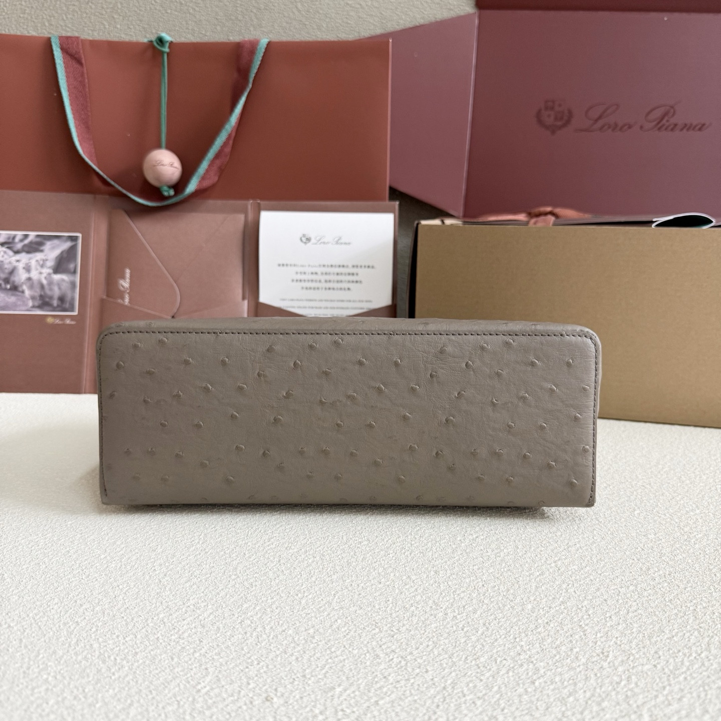 Loro Piana Extra Pocket L27 Ostrich-grained Leather 16x27x10cm