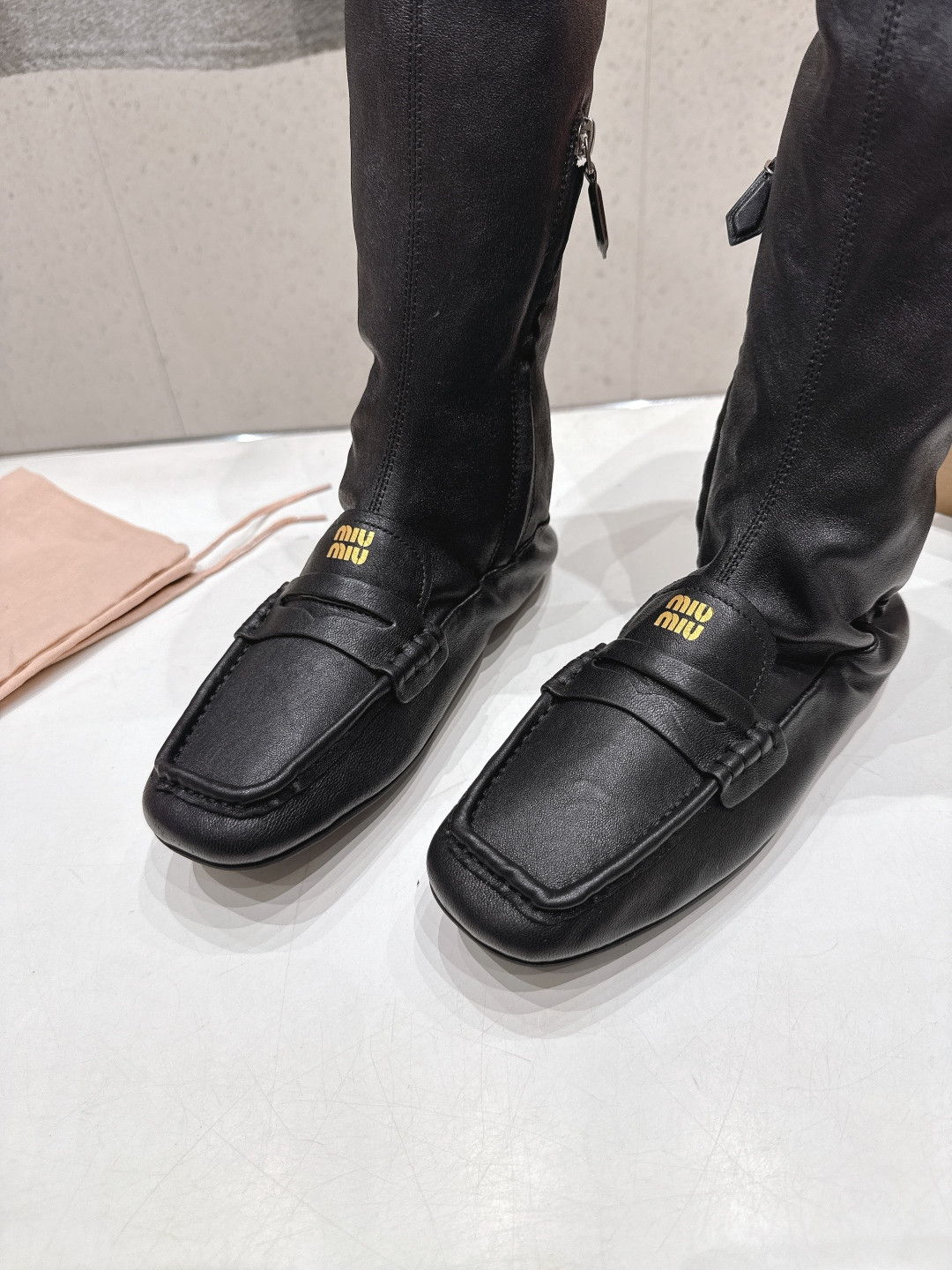 UA Miu Miu Ruches Nappa Leather Boots